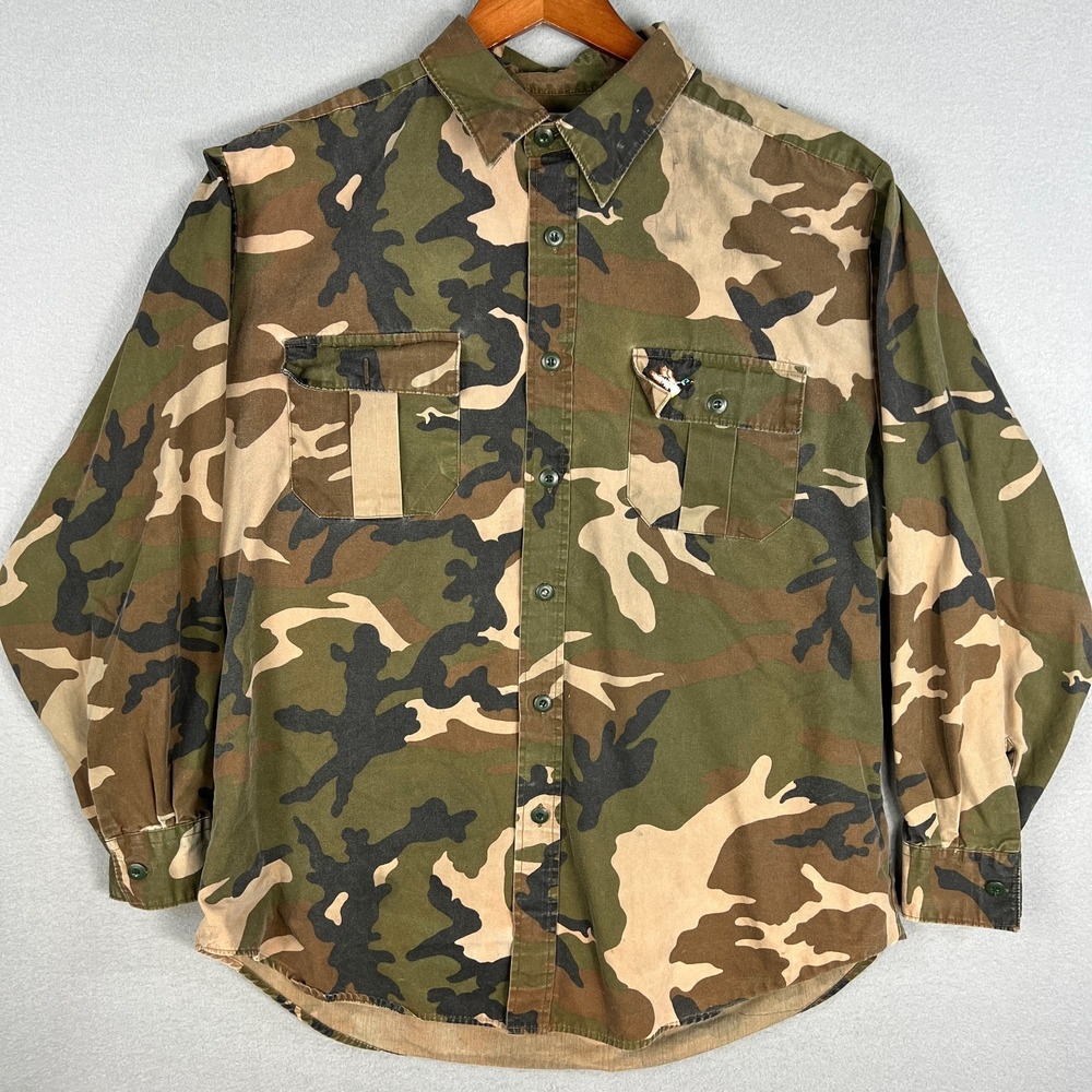 VTG WInchester Camo Shirt Mens L 1990s Duck Embroidery Hunting Button Down
